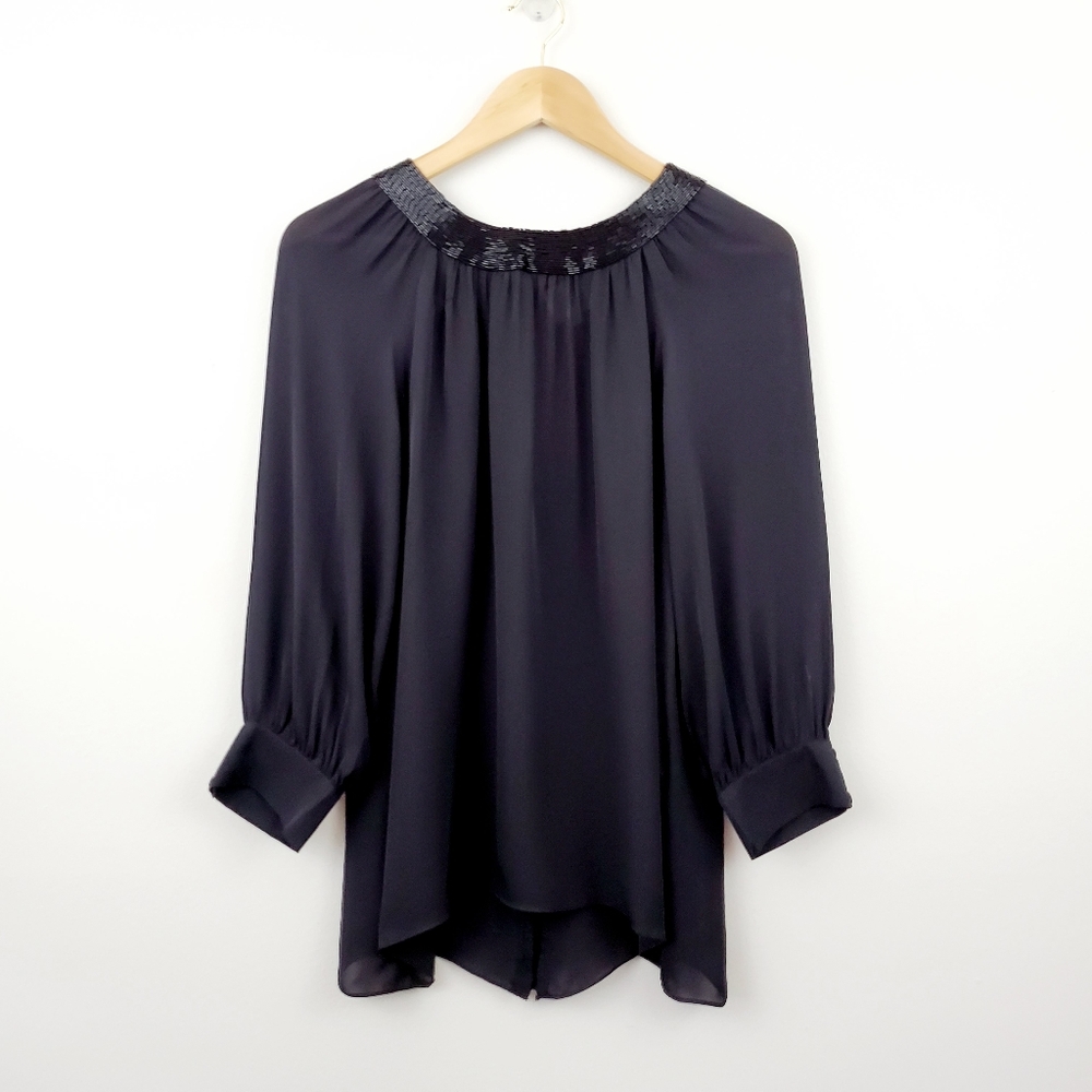 Parker Black Sequin-Neck Blouse